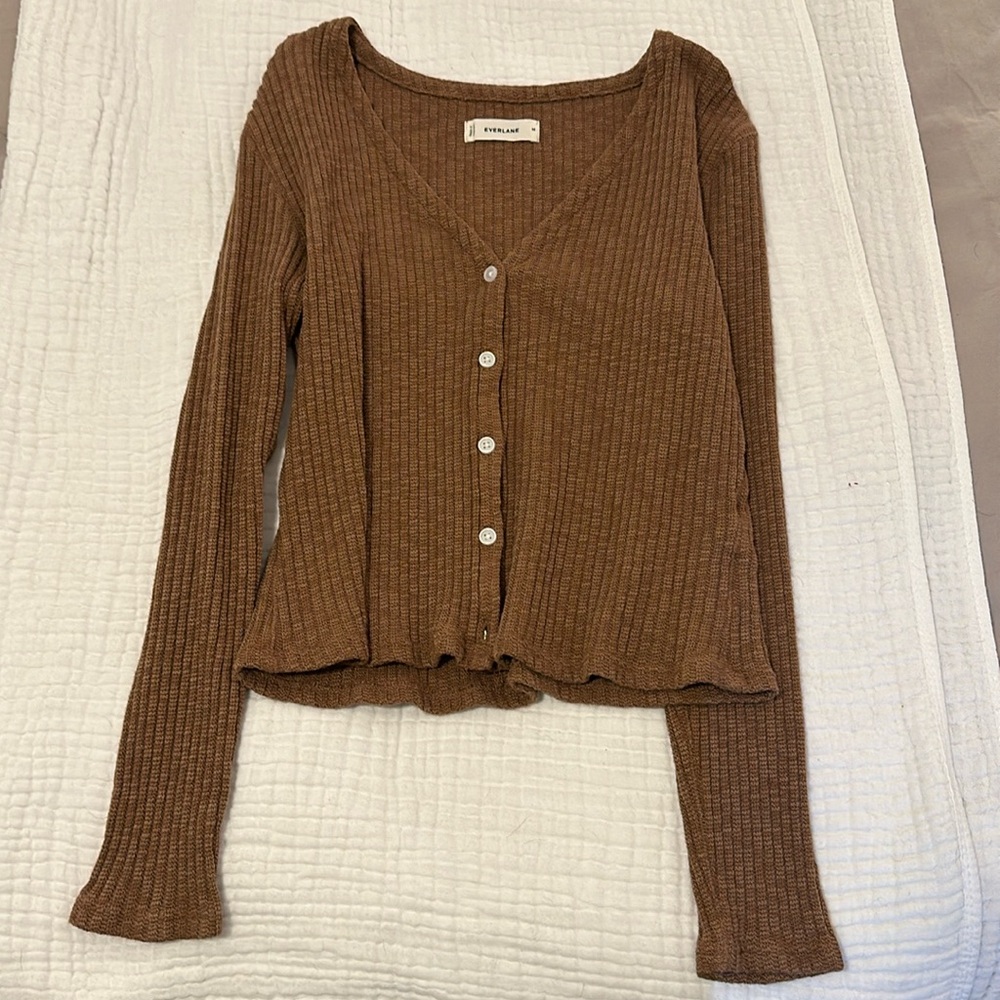 Everlane rib knit organic cotton v neck cardigan